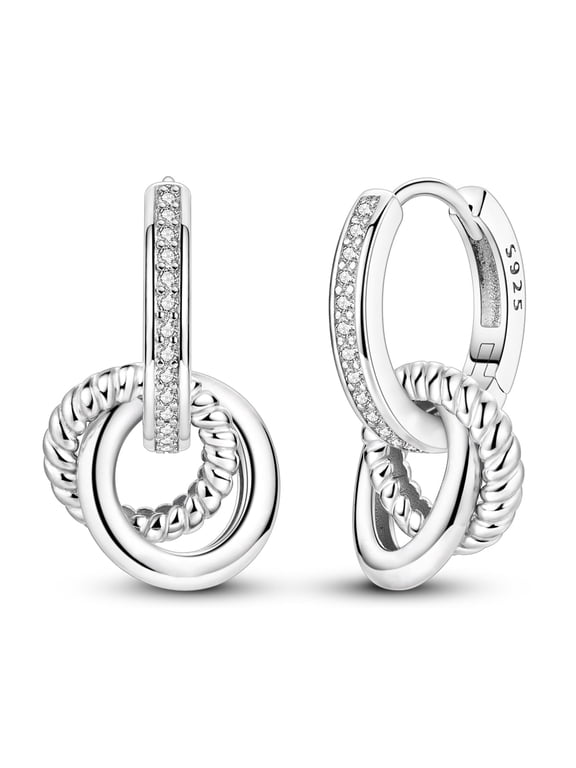 Original 925 Sterling Silver Hoop Earrings Triple-Interlocked Ear Cuff AAA CZ for Women Jewelry Gift