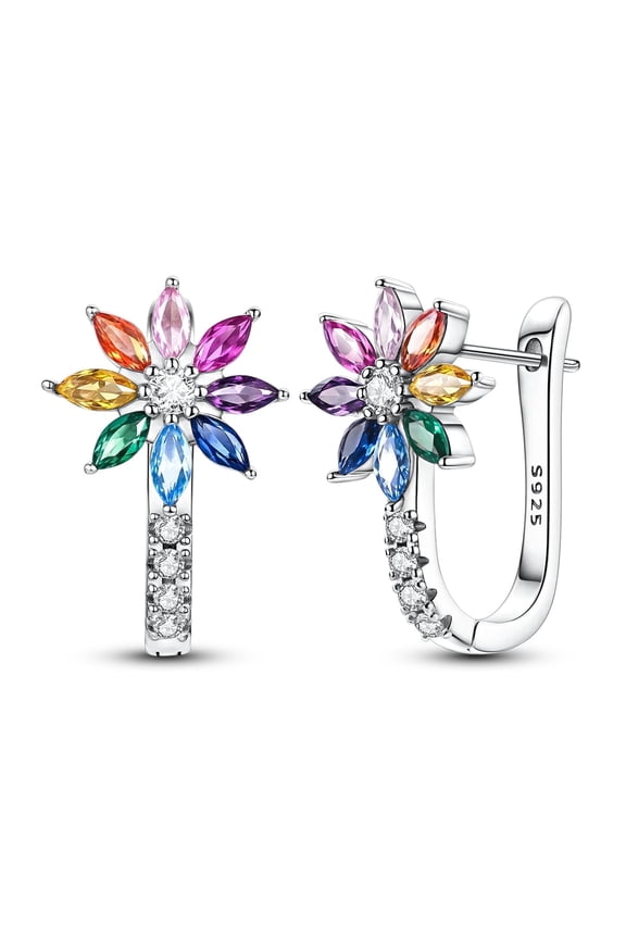 Original 925 Sterling Silver Large Hoop Earrings Hope Rainbow Flower AAA CZ for Women Jewelry Gift
