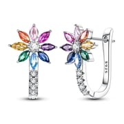 MULA Original 925 Sterling Silver Large Hoop Earrings Hope Rainbow Flower AAA CZ for Women Jewelry Gift