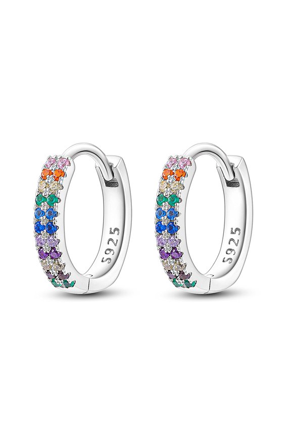 Original 925 Sterling Silver Round Hoop Earrings Colorful Rainbow AAA CZ for Women Jewelry Gift