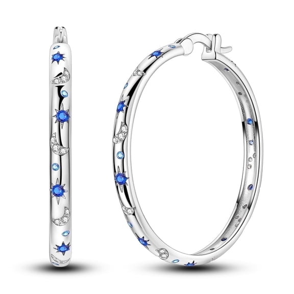 MULA 925 Sterling Silver Starry Night Large Hoop Earrings Blue 5A Zircon for Women Jewelry Making