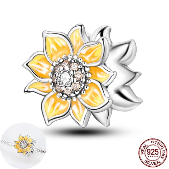 MULA 925 Sterling Silver Cream Sunflower Charm, Sparkling AAA CZ DIY Fit Bracelet Women's Jewelry Gift for Her