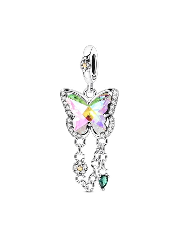 925 Sterling Silver Butterfly Charm, Sparkling AAA CZ DIY Fit Bracelet Pendant Women's Jewelry Gift for Her