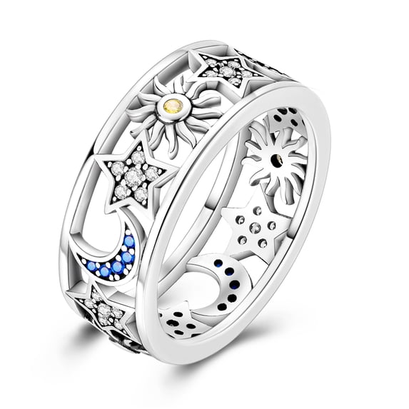 MULA Original Eruopean 925 Sterling Silver Finger Ring Color Stars Moon Sun Blue AAA CZ For Women Birthday Gift Jewelry 2 Colors