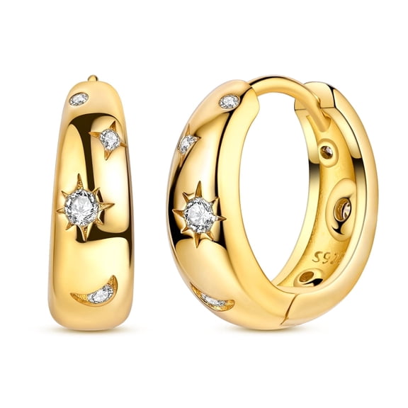 MULA Original Golden Plated Sun Moon Star 925 Sterling Silver Hoop Earrings AAA CZ for Women Jewelry Gift
