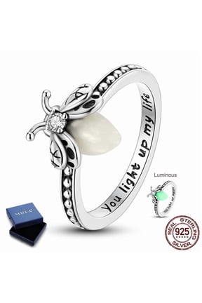 925 Sterling Silver Finger Ring for Women, Luminous Firefly Hypoallergenic Sparkling AAA CZ Birthday Gift Jewelry with Box Size 6