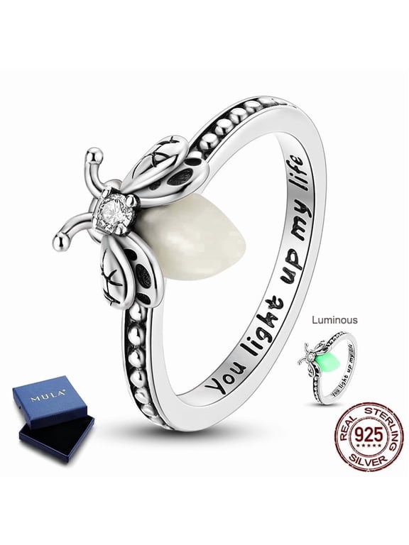 925 Sterling Silver Finger Ring for Women, Luminous Firefly Hypoallergenic Sparkling AAA CZ Birthday Gift Jewelry with Box Size 6
