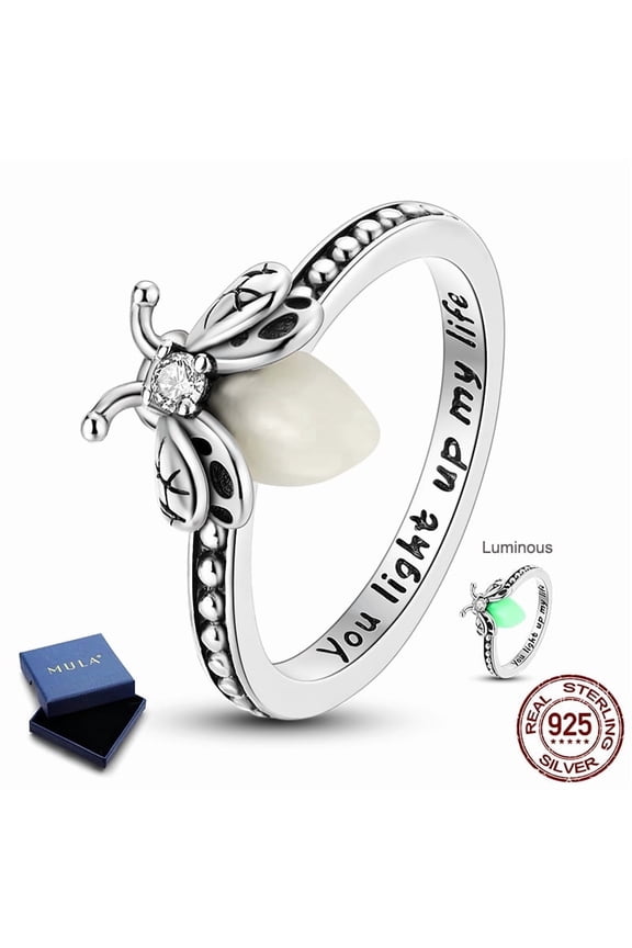 925 Sterling Silver Finger Ring for Women, Luminous Firefly Hypoallergenic Sparkling AAA CZ Birthday Gift Jewelry with Box Size 8