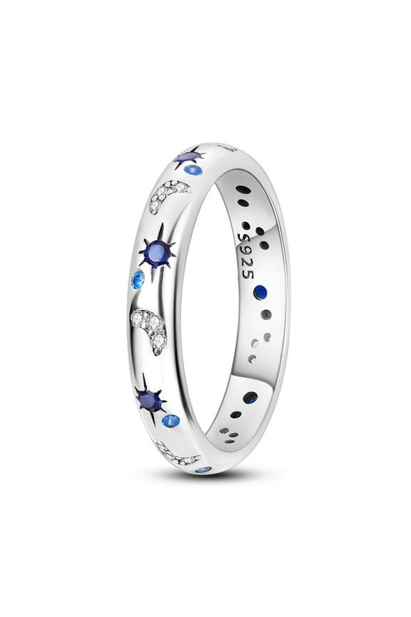 Original Sparkling Starry Night 925 Sterling Silver Finger Ring Blue AAA CZ For Women Jewelry Birthday Gift