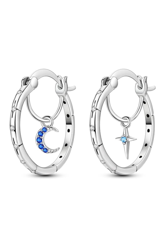 Original Stars Moons Hoop Earrings CZ For Women Jewelry 925 Sterling Silver Birthday Gift