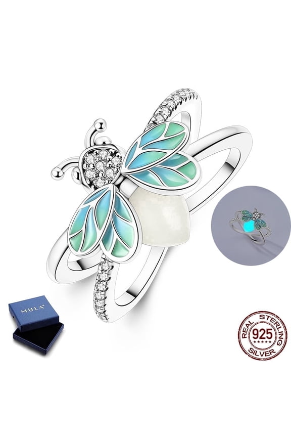 925 Sterling Silver Luminous Firefly Ring for Women, Hypoallergenic AAA CZ Dainty Birthday & Valentine's Day Gift with Box Size 9