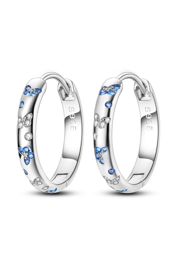 Orignal Butterfly 925 Sterling Silver Big Hoop Earrings Blue AAA CZ For Women Jewelry Birthday Gift