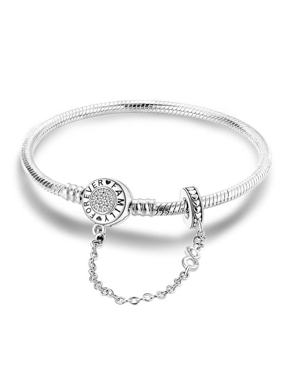 Silver Plated Sparkling Cubic Zirconia Snake Chain Bracelet for Women, DIY Charm Bracelet Birthday Christmas Gift