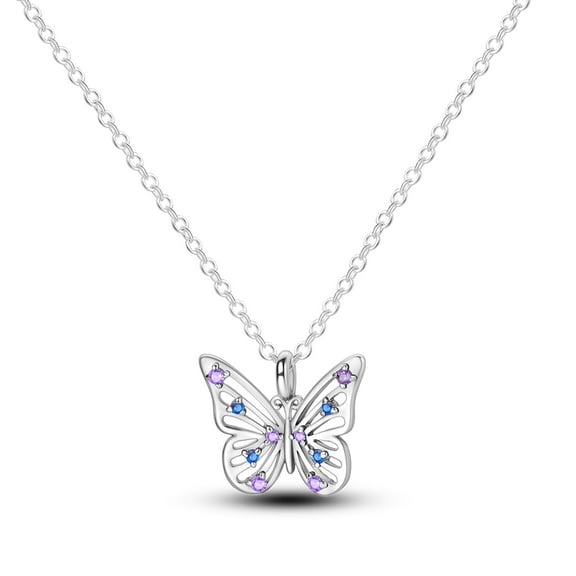 MULA Solid 925 Sterling Silver Necklace Blue Purple Hollowed Butterfly AAA Zircon Pendant For Women Birthday Valentine's Day Gift Jewelry