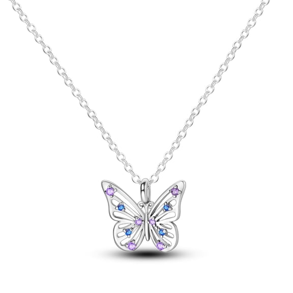 MULA Solid 925 Sterling Silver Necklace Blue Purple Hollowed Butterfly AAA Zircon Pendant For Women Birthday Valentine's Day Gift Jewelry