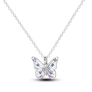 MULA Solid 925 Sterling Silver Necklace Blue Purple Hollowed Butterfly AA CZ Pendant For Women Birthday Valentines Day Gift Jewelry