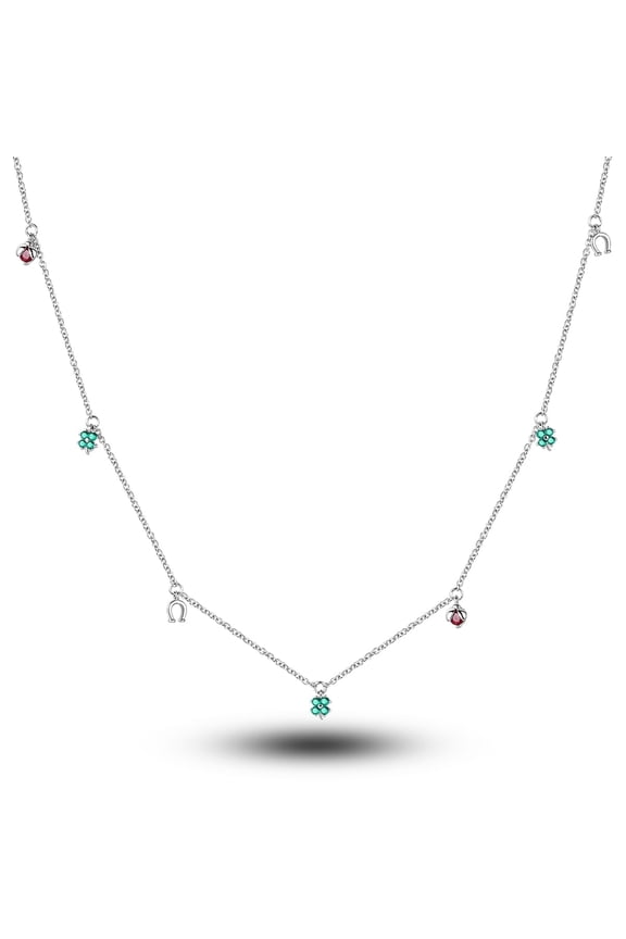 Solid 925 Sterling Silver Necklace Clover Ladybug Horseshoe AAA Zircon Pendant For Women Birthday Valentine's Day Gift Jewelry