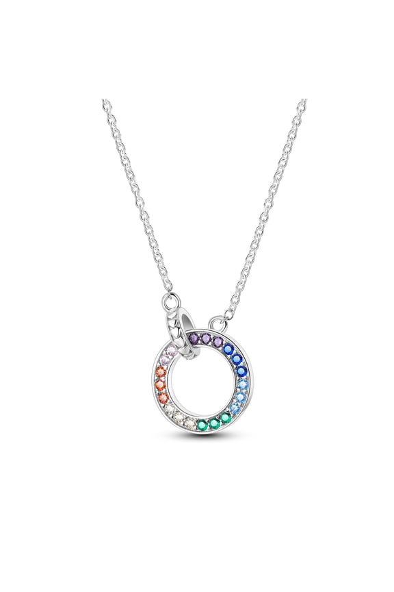 Solid 925 Sterling Silver Necklace Love Colored AAA Zircon Circle Pendant For Women Birthday Valentine's Day Gift Jewelry