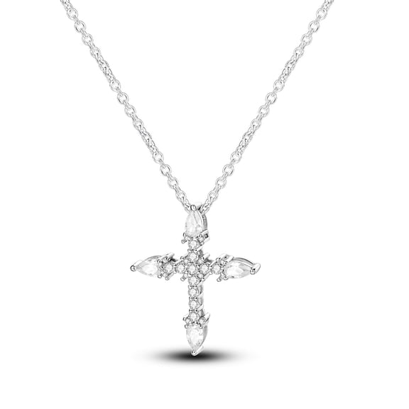 MULA Solid 925 Sterling Silver Necklace Sparkling Inlaid Cross AAA CZ Pendant For Women Birthday Valentine's Day Gift Jewelry