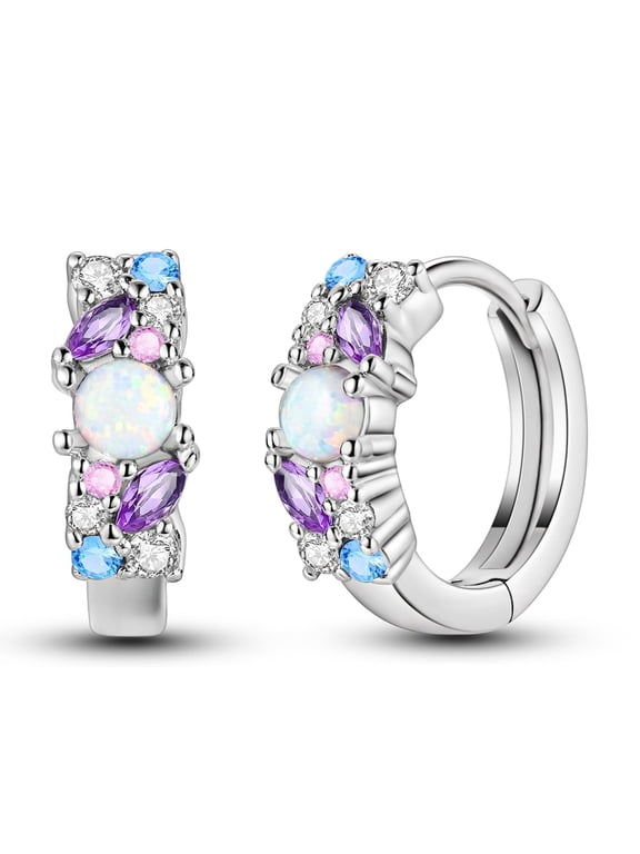 Sparkling 925 Sterling Silver Hoop Earrings AAA CZ Opal for Women Jewelry Gift