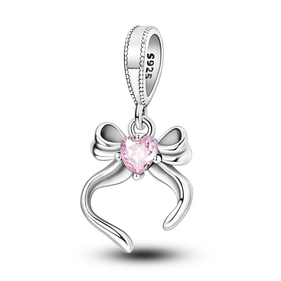 MULA Valentine's Day Gifts for Women 925 Sterling Silver Charms for Bracelet Cute Pink Ribbon