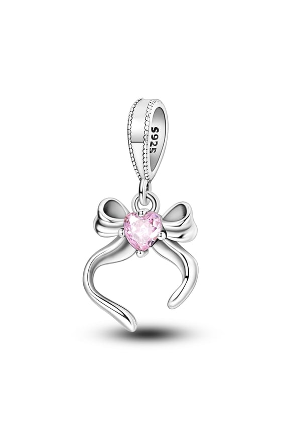 Valentine's Day Gifts for Women 925 Sterling Silver Charms for Bracelet Cute Pink Ribbon