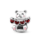 MULA Valentines Day 925 Sterling Silver Lovers Heart Charm, Sparkling 5A Zircon DIY Fit Bracelet Womens Jewelry Gift for Her