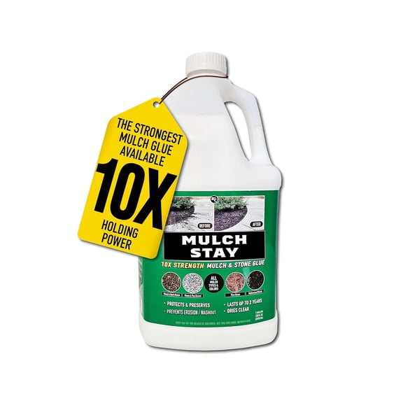 MULCH STAY Mulch Glue, Stone Glue & Preservative for Landscaping. 128 oz. Preserves and Protects ALL Types of Mulch, Stone,and Pine Straw, Lasts up to 2 yrs, Dries Clear, Ready to Use
