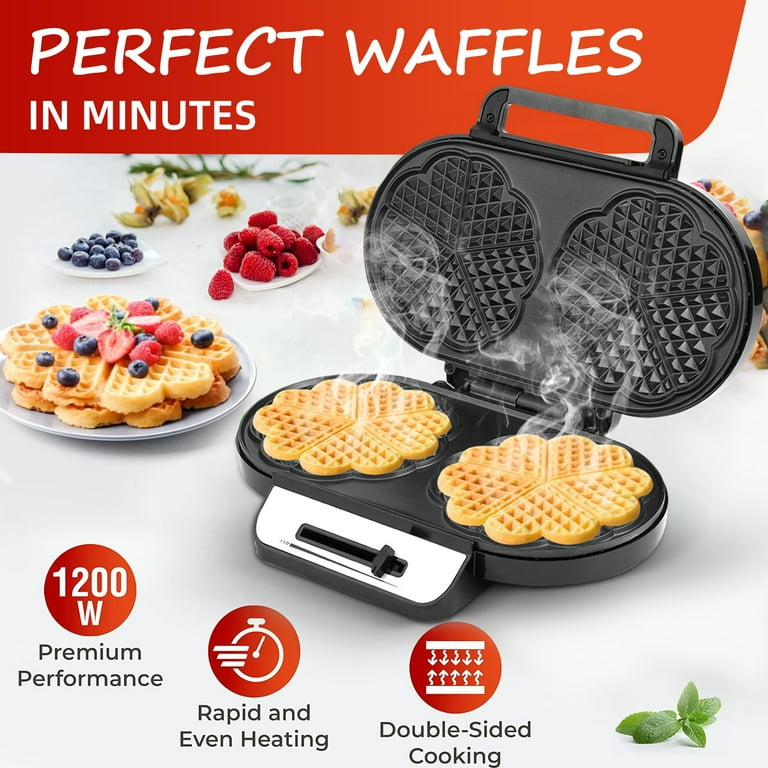 MULISOFT Double Heart Waffle Maker 1200W Waffle Maker Iron Makes 10 Mini Hearts or 2 Large Waffles Adjustable Temperature Double Non Stick Cooking