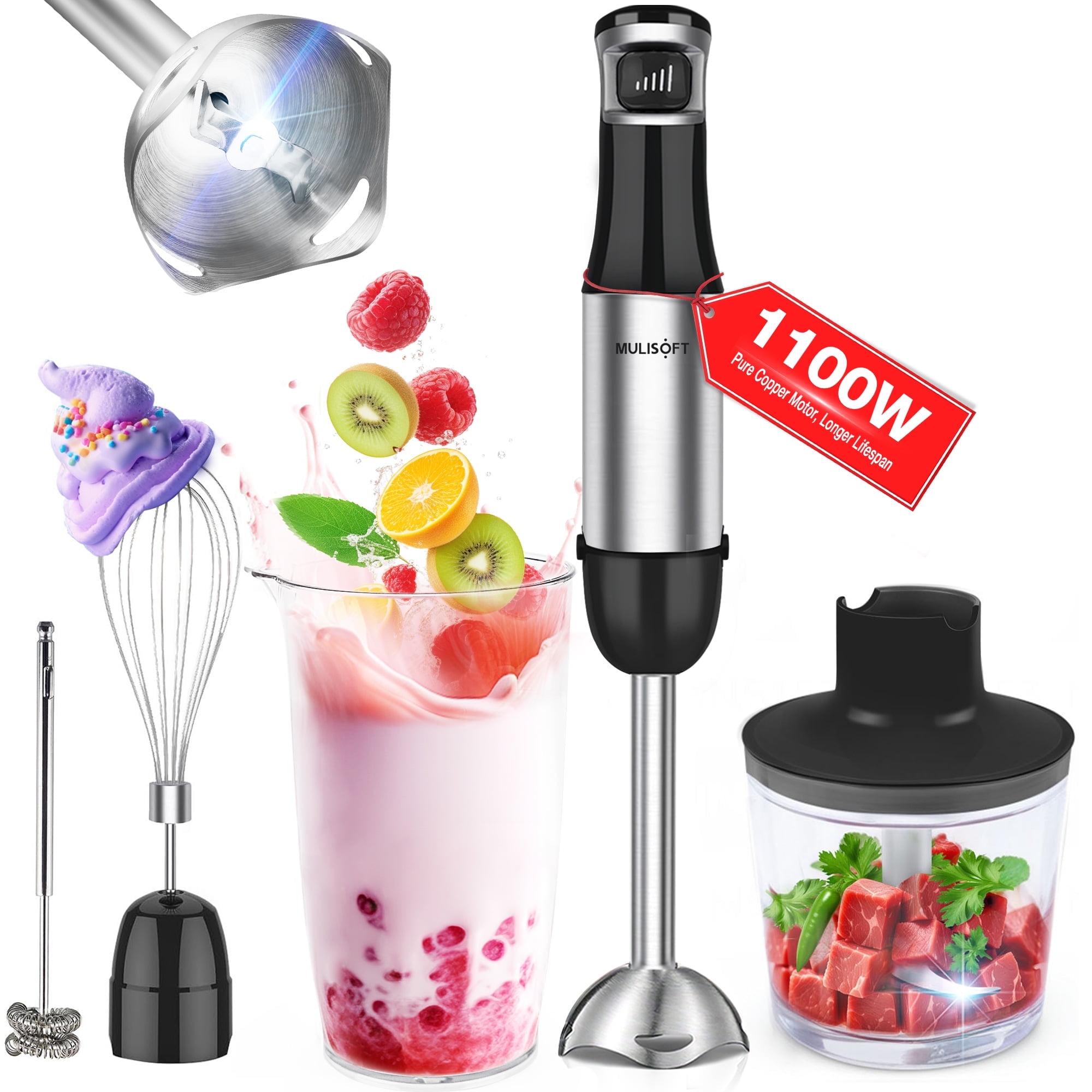 MULISOFT Immersion Blender Handheld, 5-in-1 Set with Chopper
