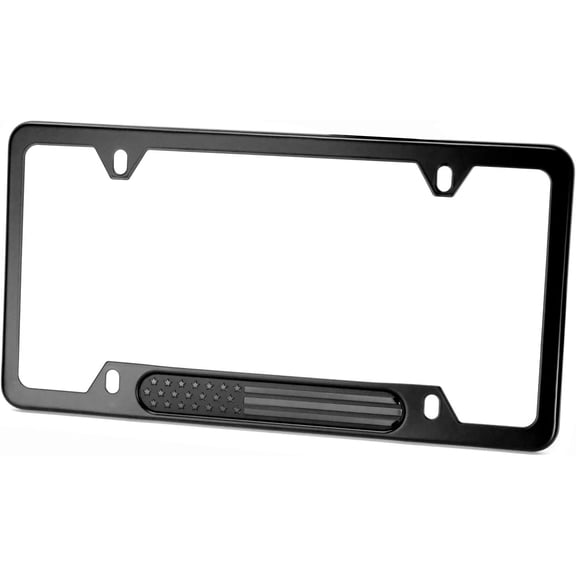 MULL Black Stainless Steel License Plate Frame (Black Flag)