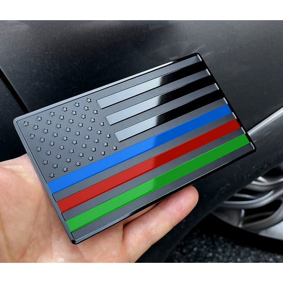 MULL USA Black Flag Auto Car Fender Emblem for Cars Trucks Laptop Walls (5"x3", Black with Blue Red Green Line)