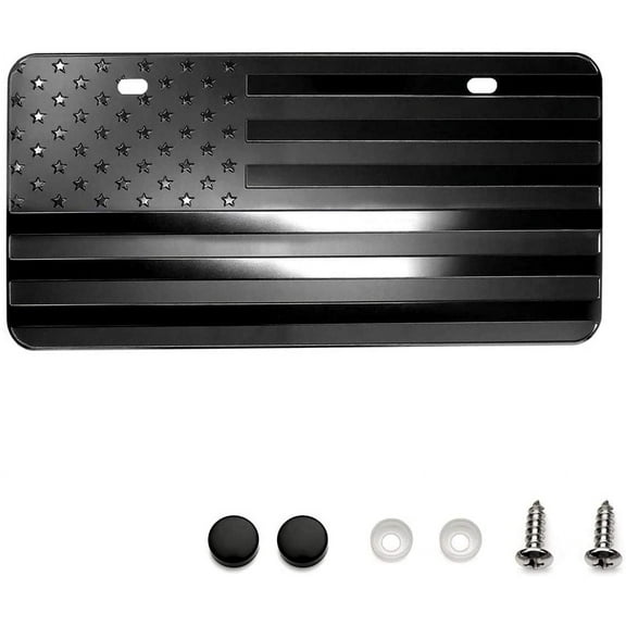 MULL USA Black Metal Flag License Plate (12"x6" Glossy/Matte Finish)