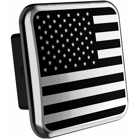 MULL USA Flag Trailer Hitch Cover Plug (Fits 2" Receiver, Chrome)