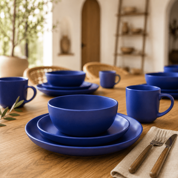 Mullerheim 903 Collection 16-Piece Matte Blue Dinnerware Set, Service for 4