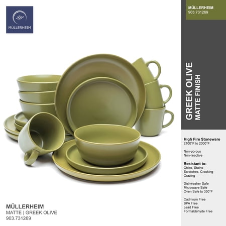 MULLERHEIM 903 Collection Matte Olive Green Dinnerware Set, Service for 4