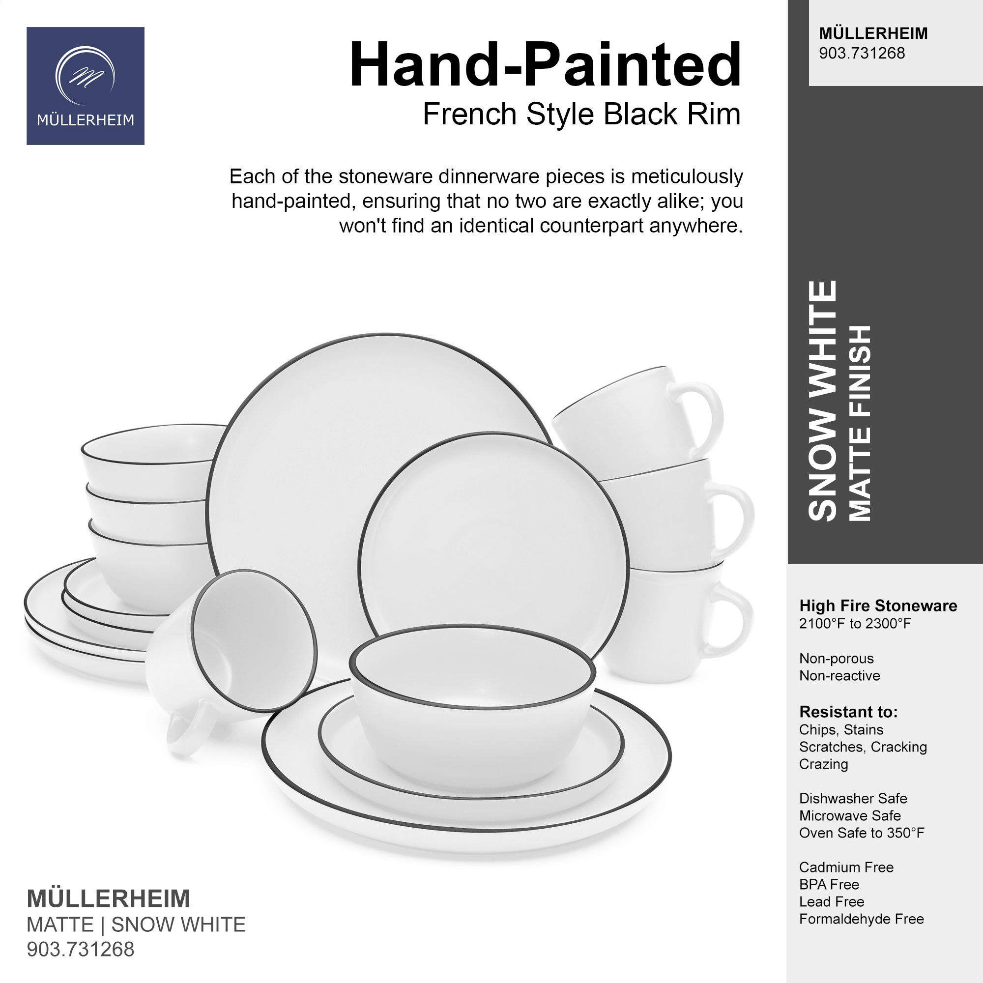 MULLERHEIM 903 Collection 16Piece Contemporary Ceramic Stoneware