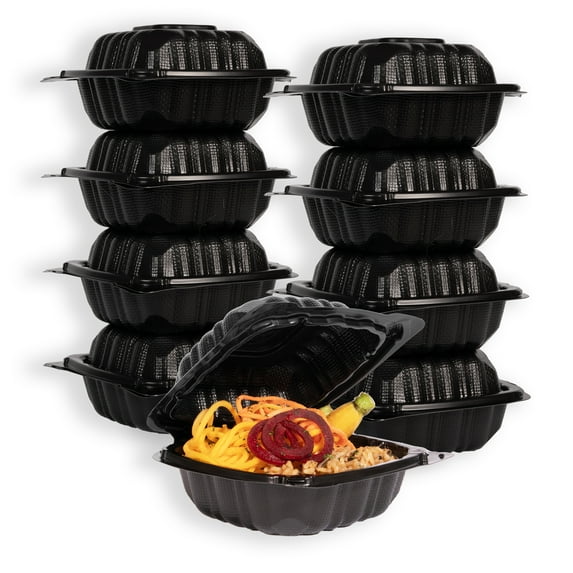MULMEHË Eco-Friendly Mineral Filled Polypropylene Plastic Hinged Take Out Food Containers, 6x6x3", Vented Single Compartment, Black, 250 per Case