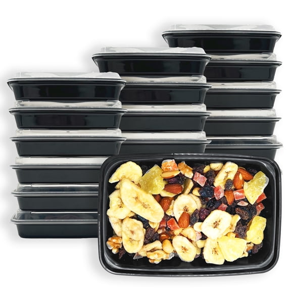 MULMEHË Plastic Meal Prep Take-Out Container and Lid Combo, 12 oz, Microwaveable, Rectangular, Black, 5.5x2.5x1.5”, Set of 150