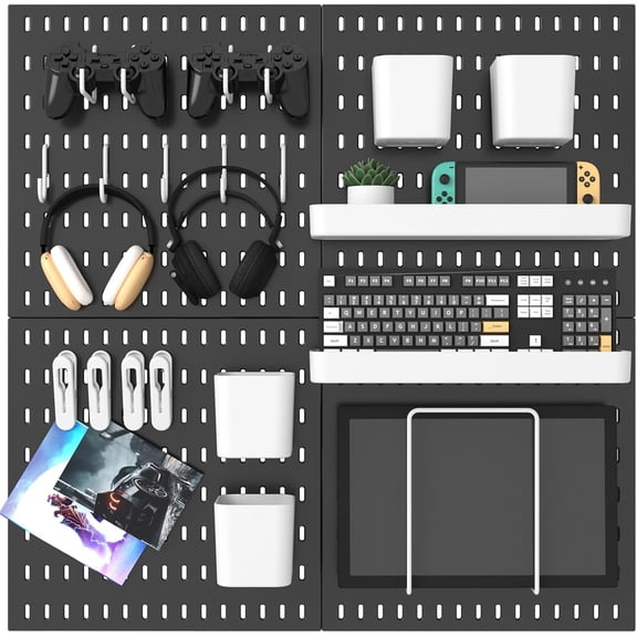 MULSAME Pegboard Combination Kit, 25.2" x Wall Mounted Storage Set with 4 Pegboards & 20 Accessories Hanging, Peg Boards Organizer