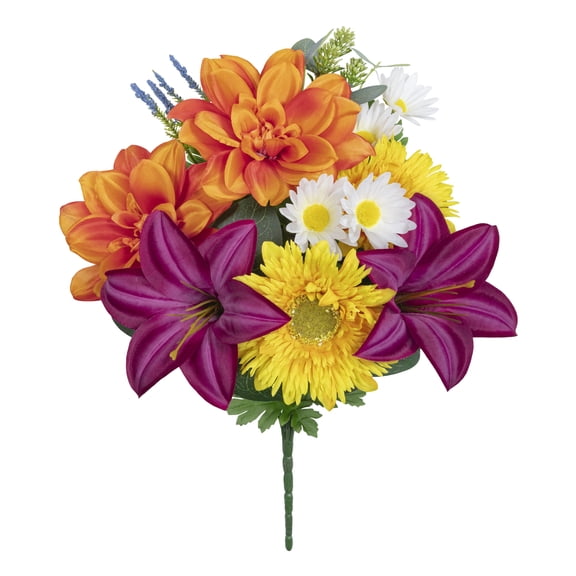 18-inch Artificial Silk Orange & Yellow Dahlia Mixed Summer Bouquet, for Indoor Use, by Mainstays