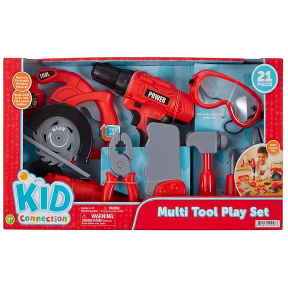 Kids Connection 21 Pieces Construction Tools Set, Real Pretend Play Toys, Birthday Gift for Kids Age 3+