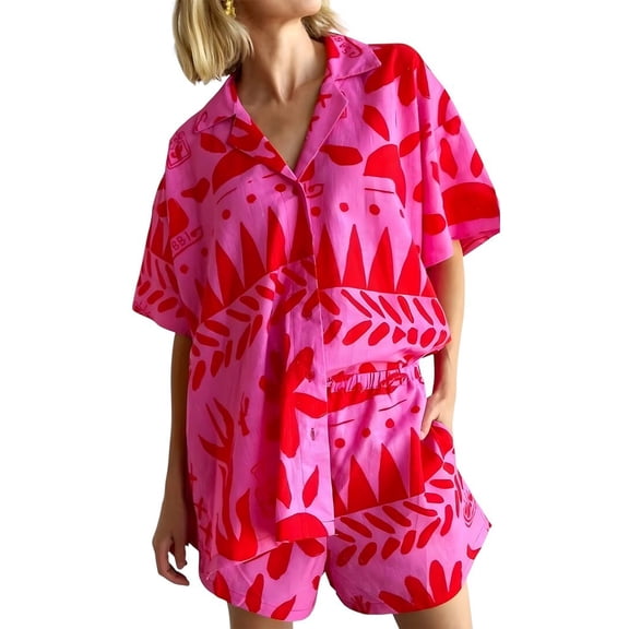 ESEA womens 2pc Linen-Blend Shirt & Short Set, 8