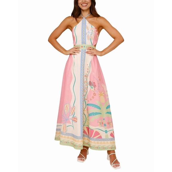 MULTI womens ESEA Linen-Blend Midi Dress, 2