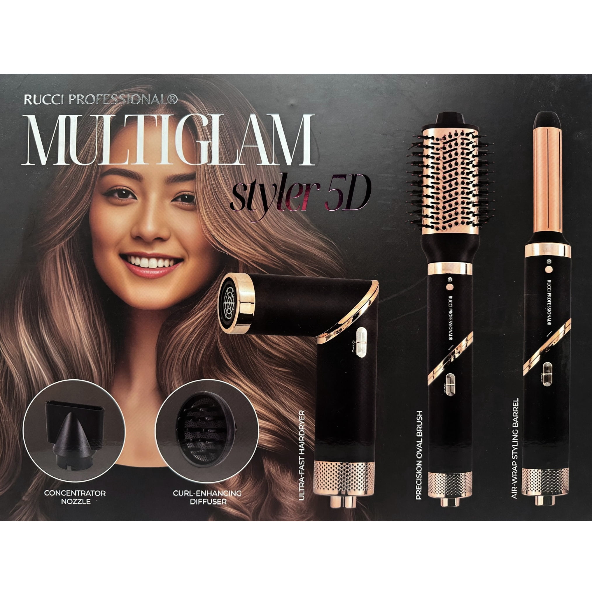 MULTIGLAM Styler 5D | 5-in-1 Hair Dryer & Styler Set with Air Wrap Barrels, Diffuser, Precision Brush & Concentrator Nozzle
