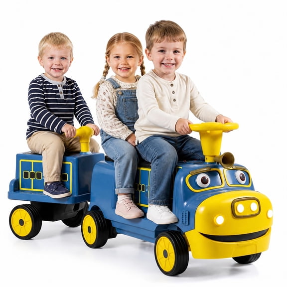 MULTIGOT 12V Battery Powered Ride on Train Trackless Kids Ride on Toy with Storage Space Yellow & Blue