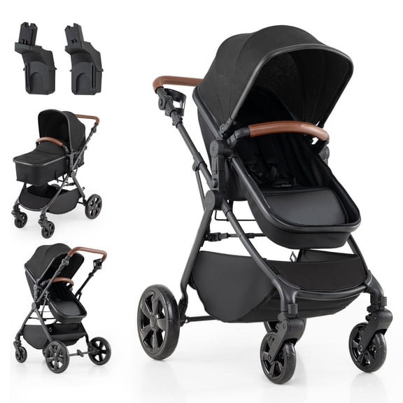 MULTIGOT 2-in-1 Convertible Baby Stroller w/Car Seat Adapters Reversible Seat Cup Holder Black