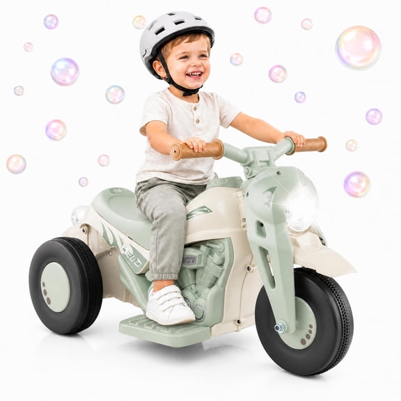MULTIGOT 6V Kids Bubble Car Electric Ride on Motorcycle w/ Music Button & LED Headlight Beige