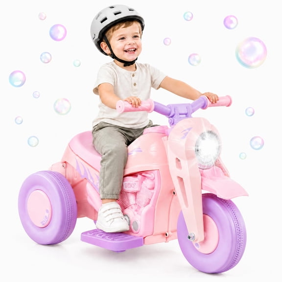 MULTIGOT 6V Kids Bubble Car Electric Ride on Motorcycle w/ Music Button & LED Headlight Pink& Purple