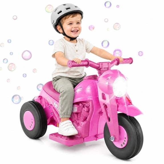 MULTIGOT 6V Kids Bubble Car Electric Ride on Motorcycle w/ Music Button & LED Headlight Pink